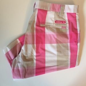 Adidas Men’s Pink and Tan Plaid Shorts